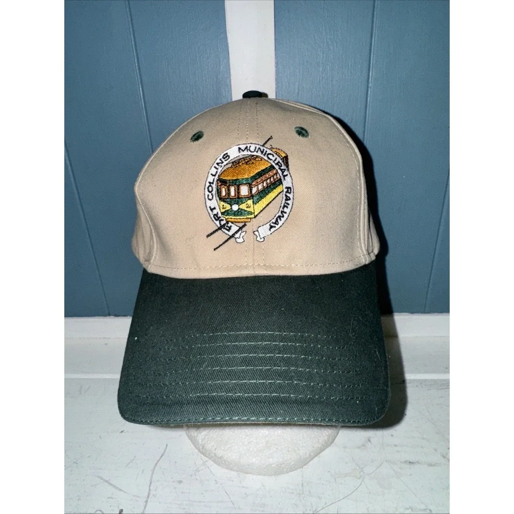 Vintage Fort Collins Municipal Railway Hat Cap Tan Green Sportswear‎ Colorado OS
